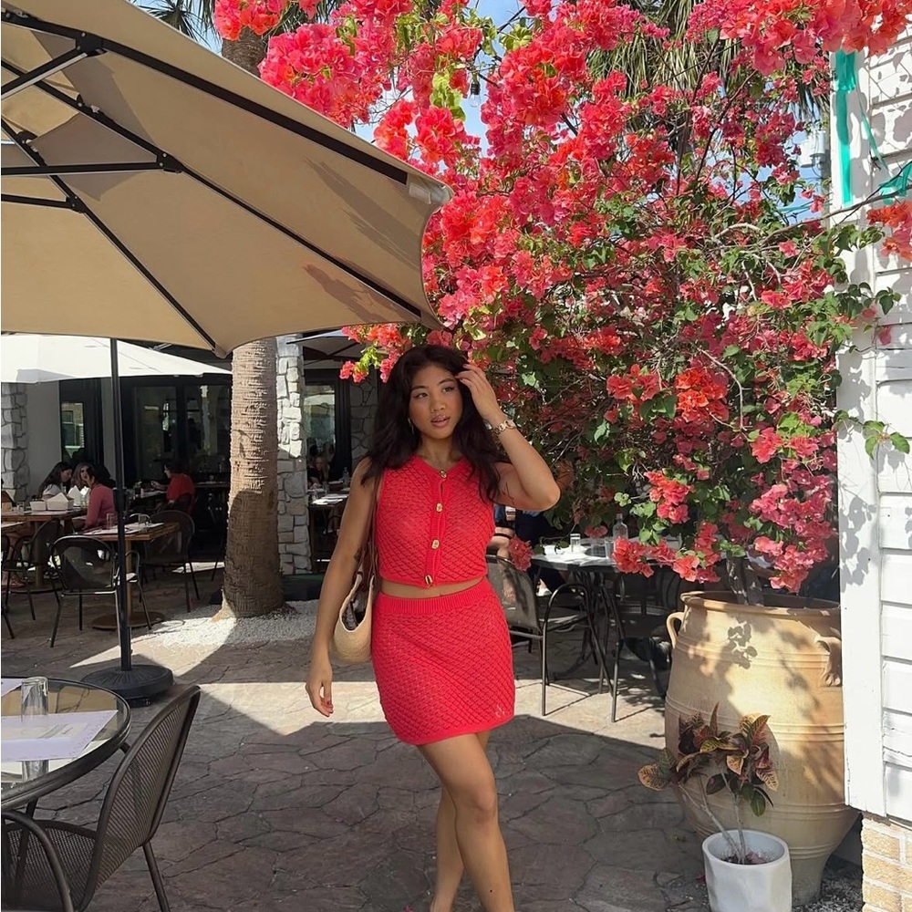Meshki Red Quilted Two-Piece Skirt Set